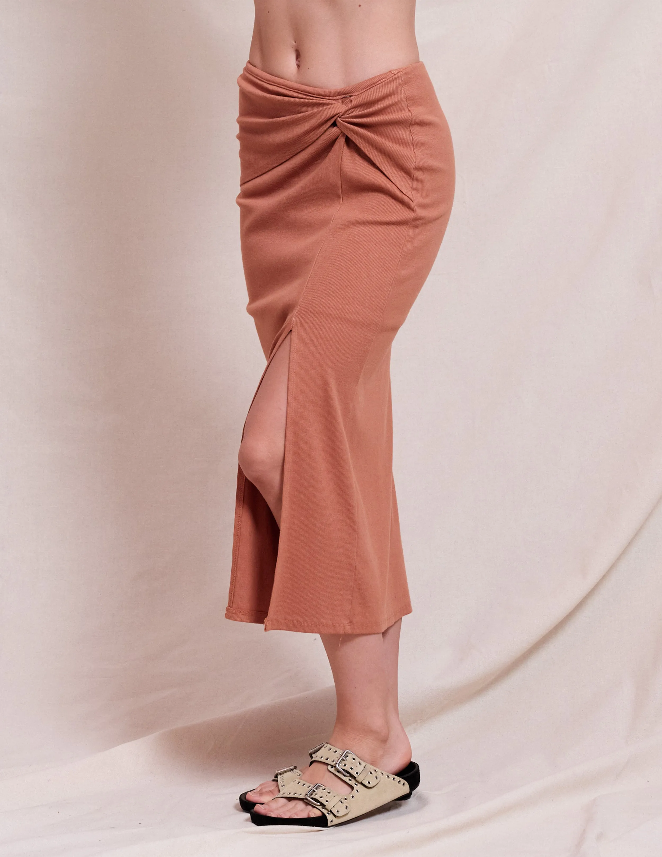 Sundry Side Twist Skirt in Vintage Rust