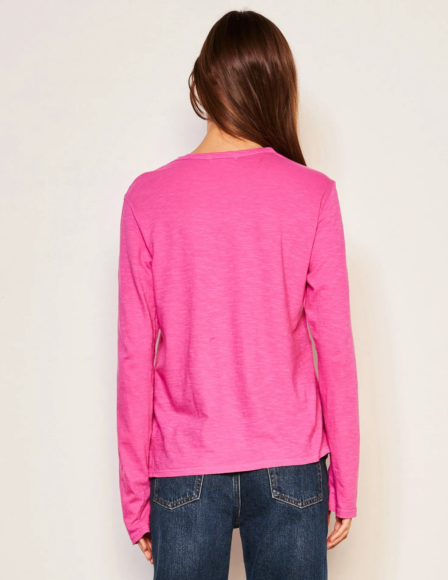 Sundry Ski Camp Long Sleeve Crew in Fuscia Gem
