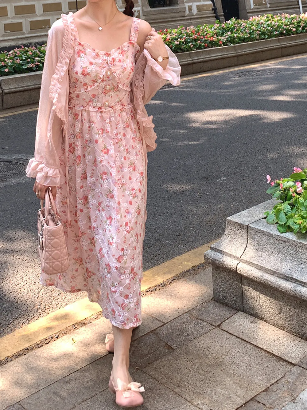 Tea Cup Floral Cami Dress (Pink)