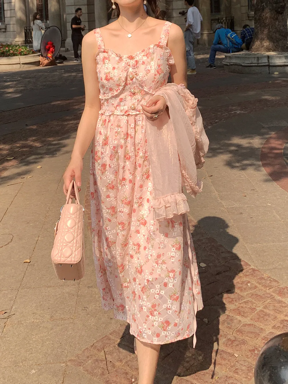 Tea Cup Floral Cami Dress (Pink)