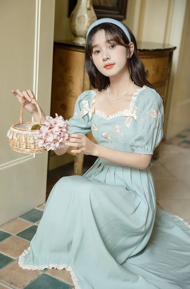 Teacup Rose Midi Dress (Blue)