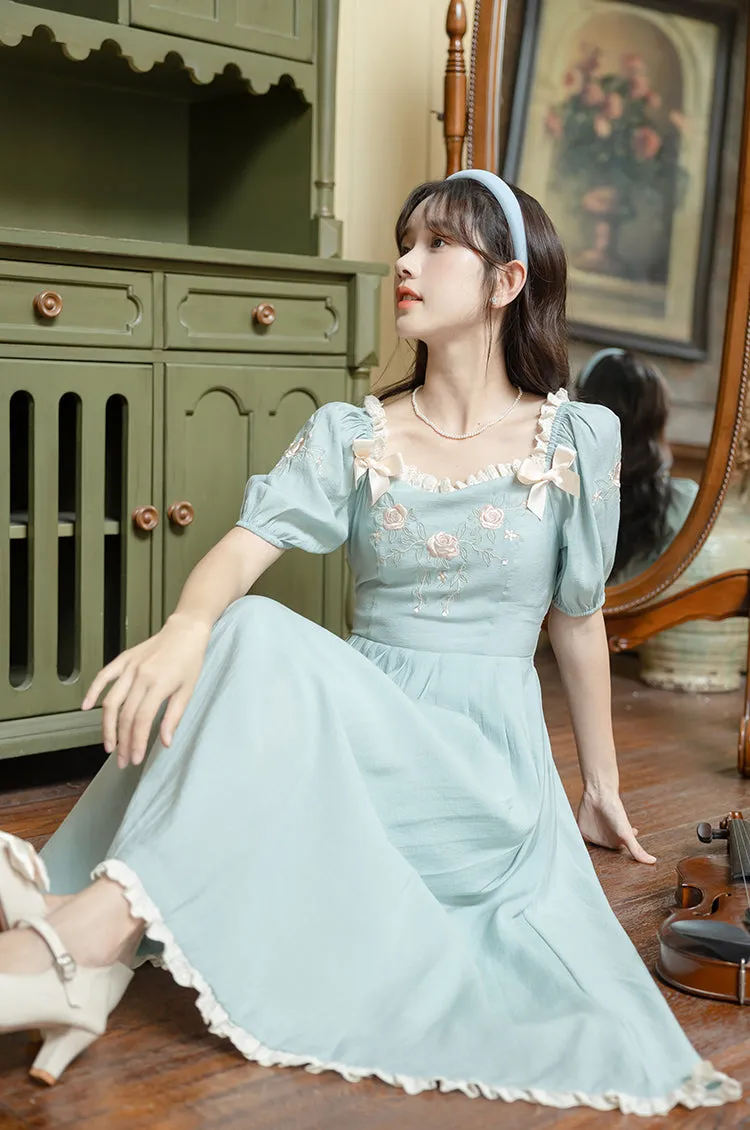 Teacup Rose Midi Dress (Blue)