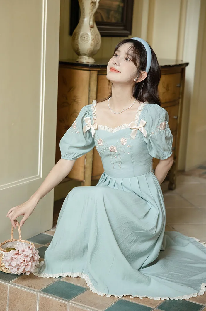 Teacup Rose Midi Dress (Blue)