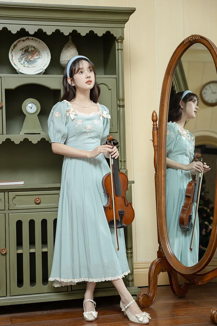 Teacup Rose Midi Dress (Blue)
