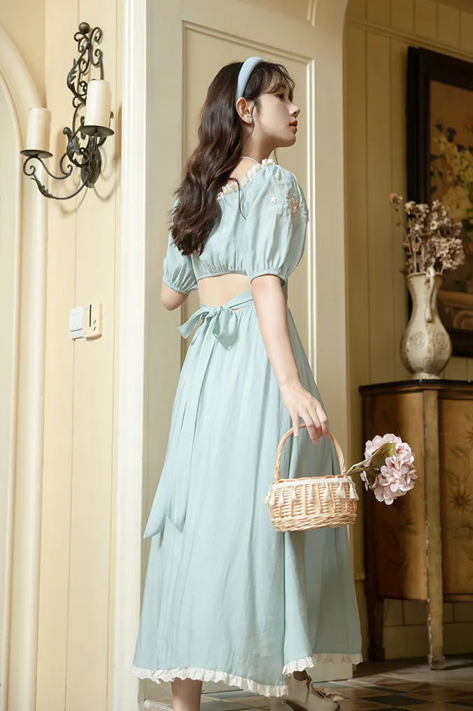 Teacup Rose Midi Dress (Blue)