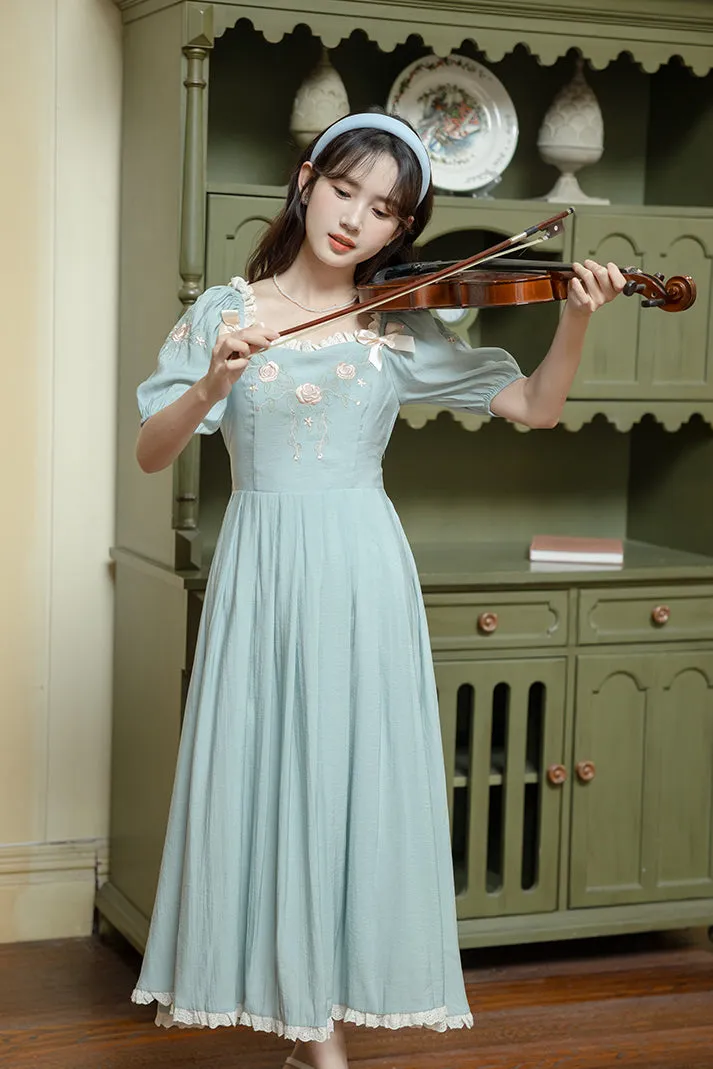Teacup Rose Midi Dress (Blue)