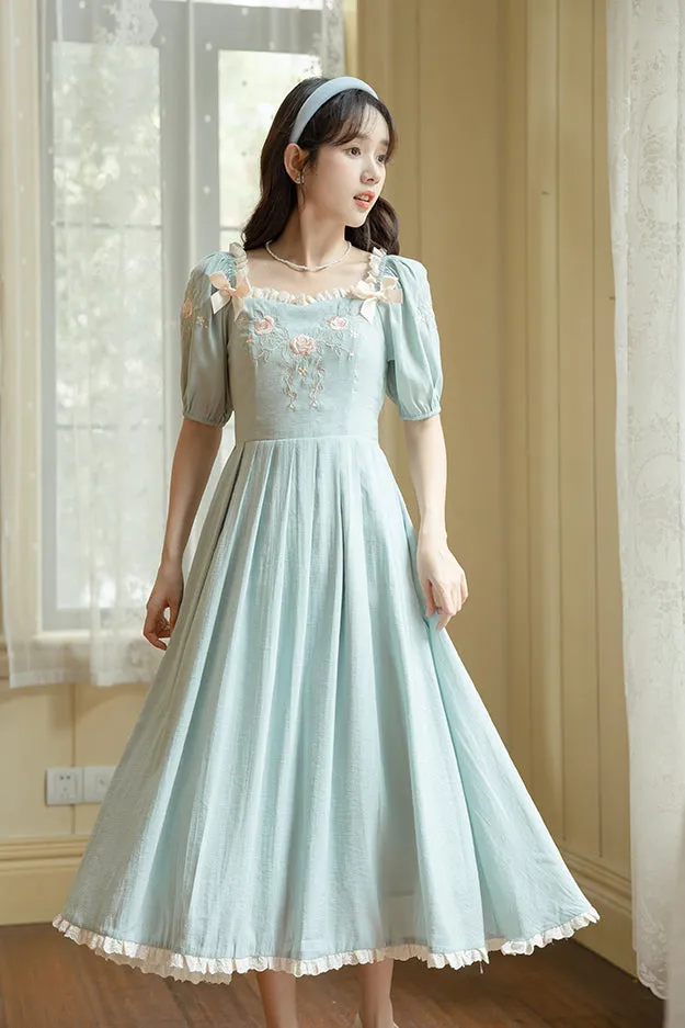Teacup Rose Midi Dress (Blue)