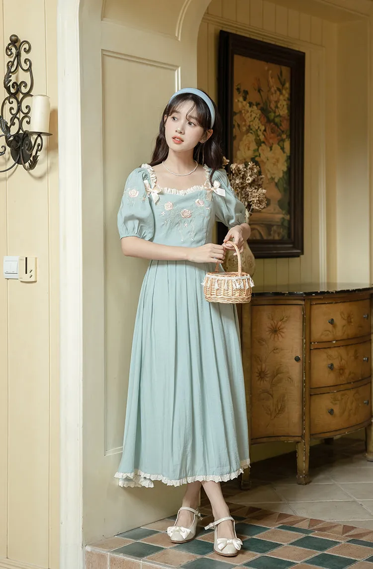 Teacup Rose Midi Dress (Blue)