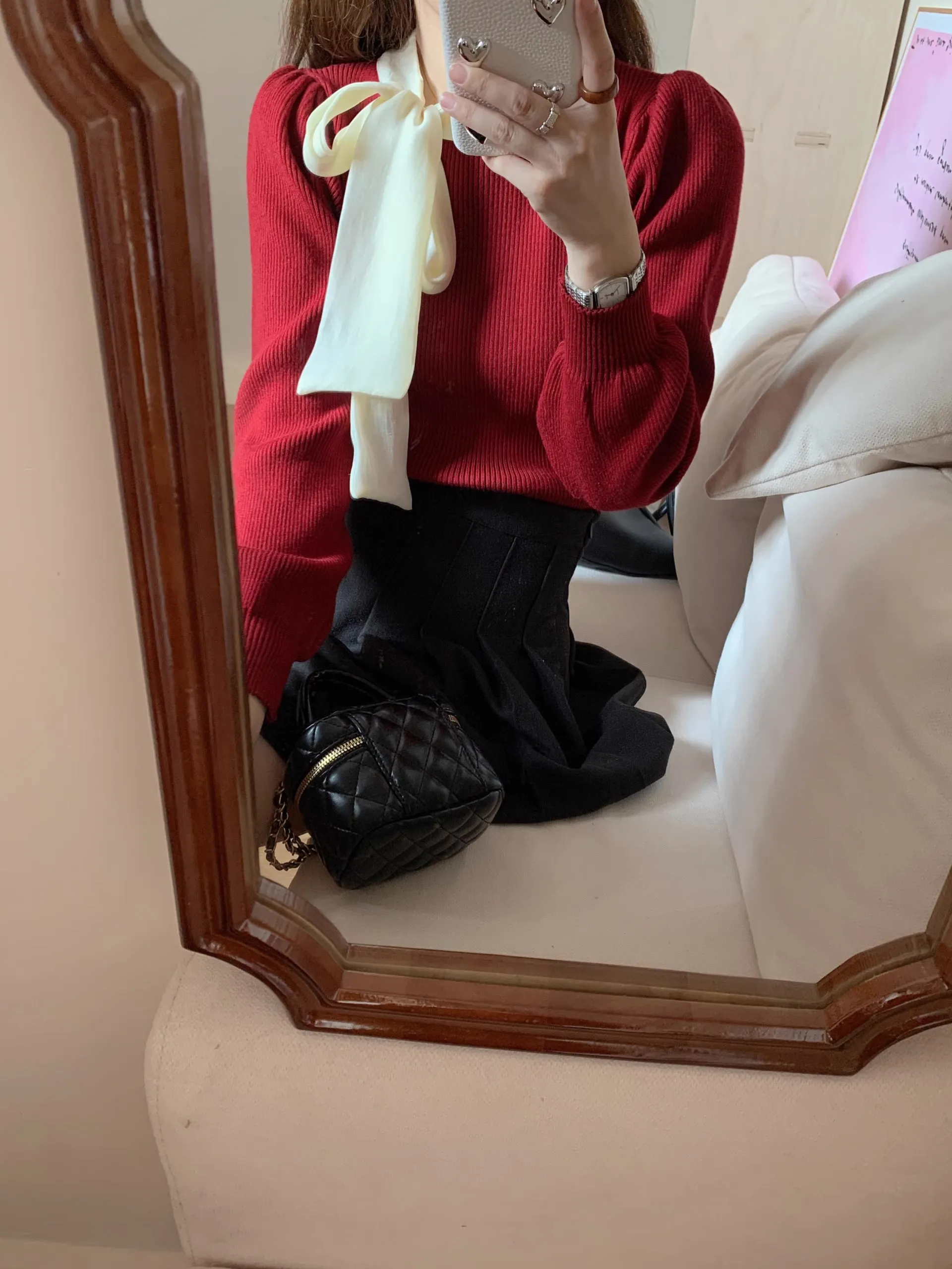 Tie Neck Puff Sleeve Sweater (5 Colors)