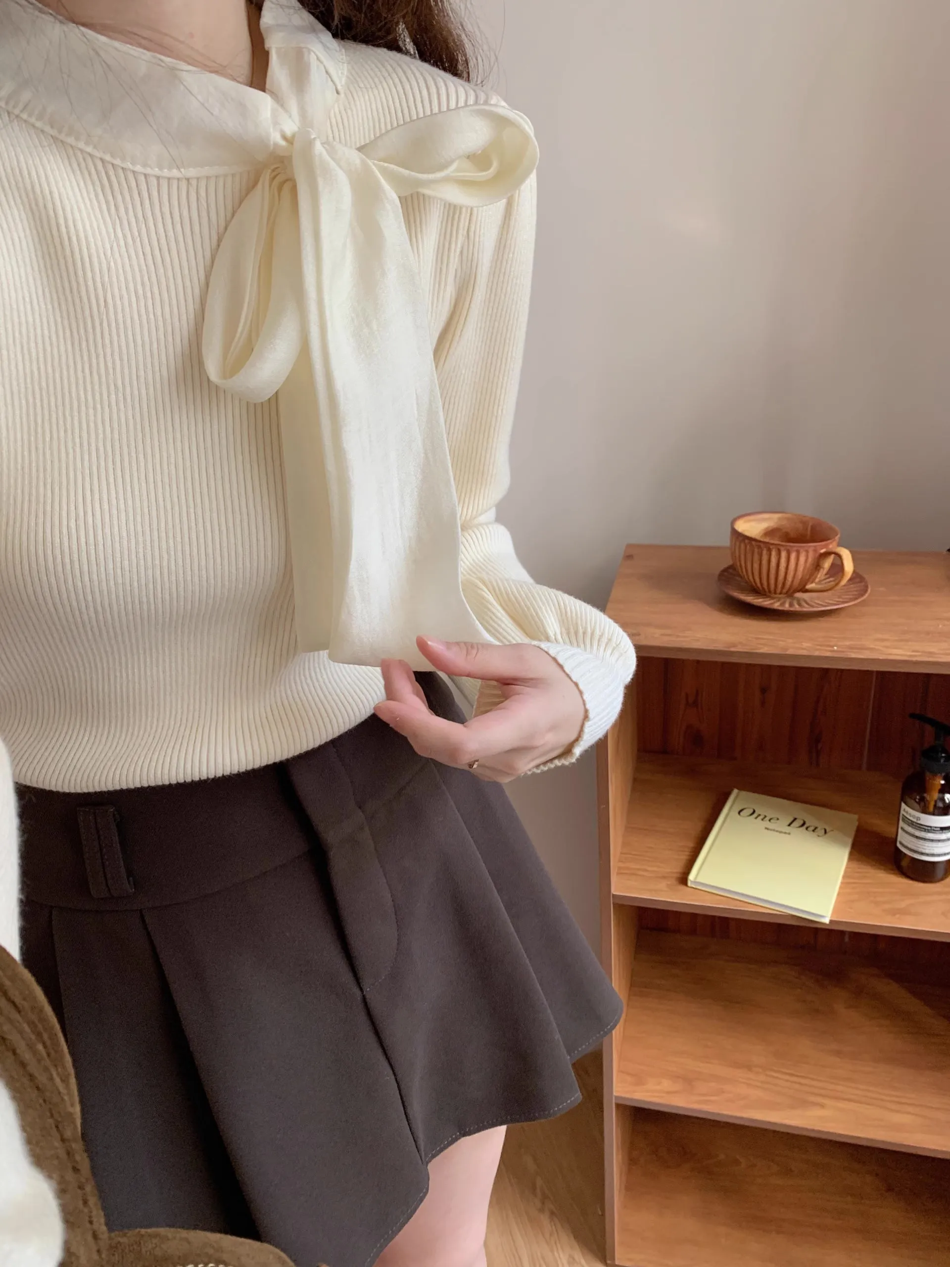 Tie Neck Puff Sleeve Sweater (5 Colors)