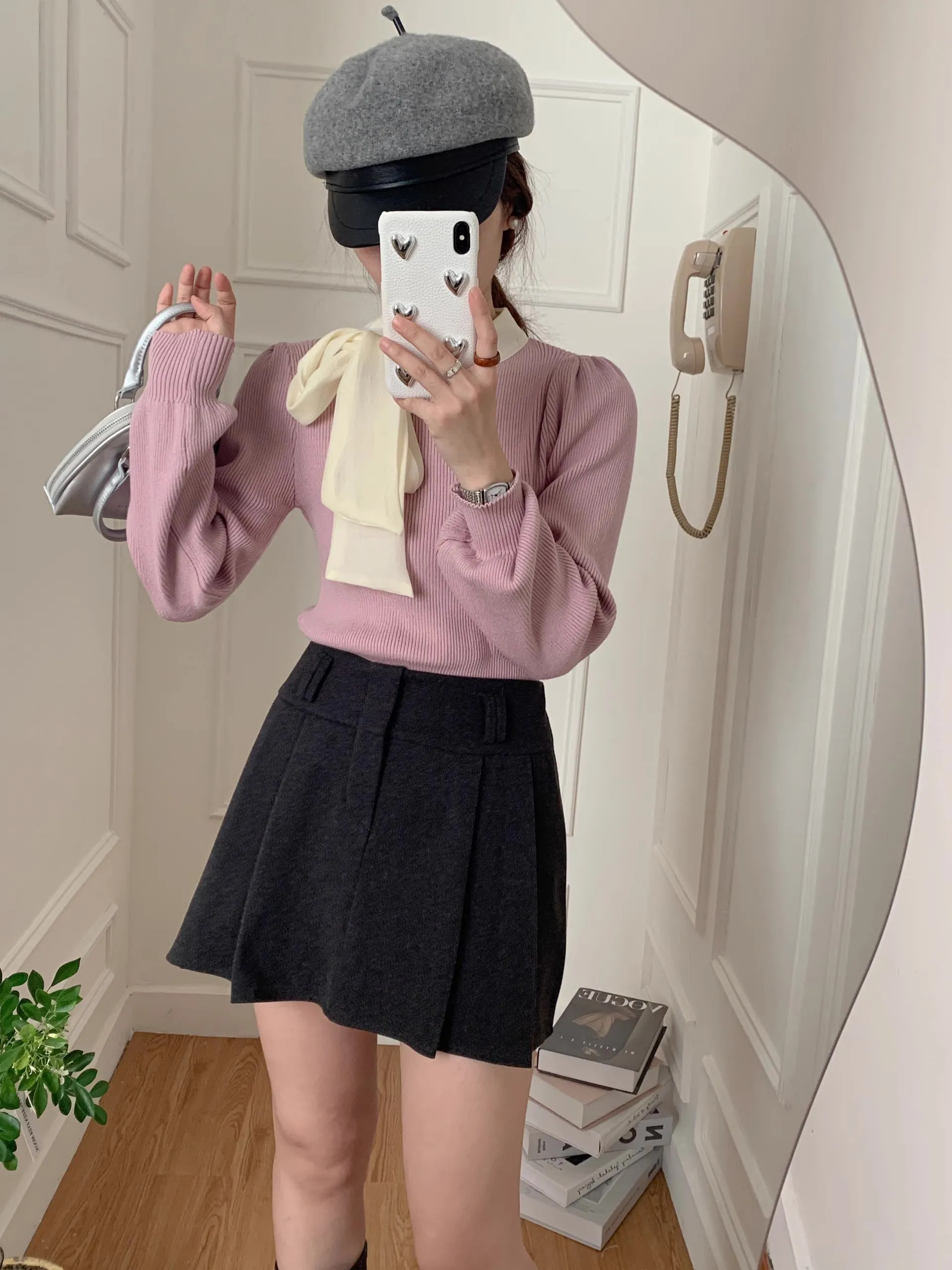 Tie Neck Puff Sleeve Sweater (5 Colors)