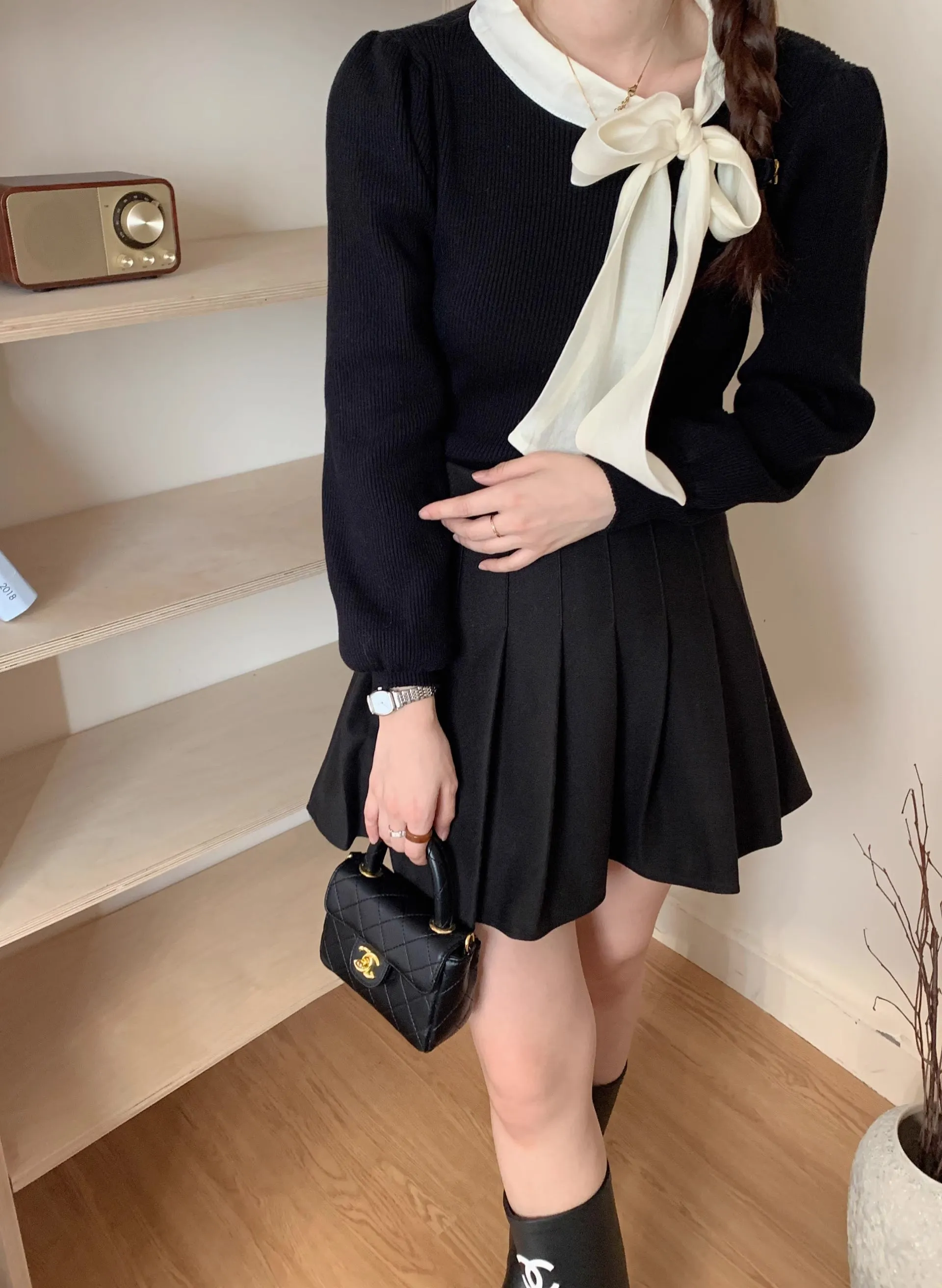 Tie Neck Puff Sleeve Sweater (5 Colors)