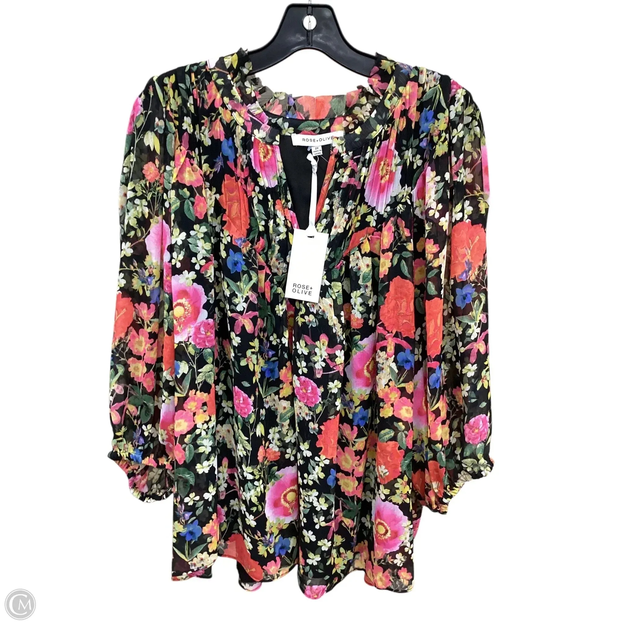 Top Long Sleeve By Rose And Olive In Floral Print, Size: 2x