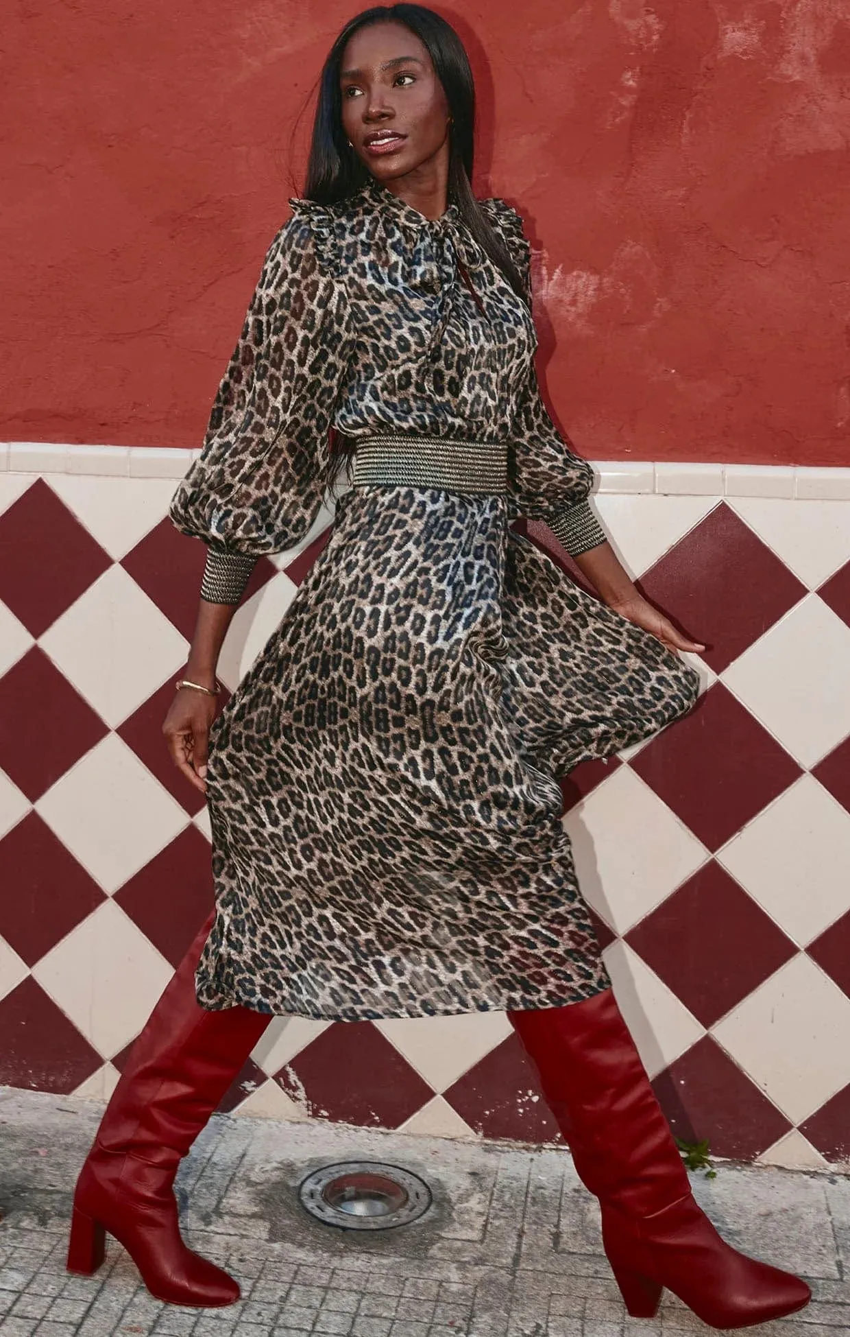 Tree Hollow Midi Dress Animal Print