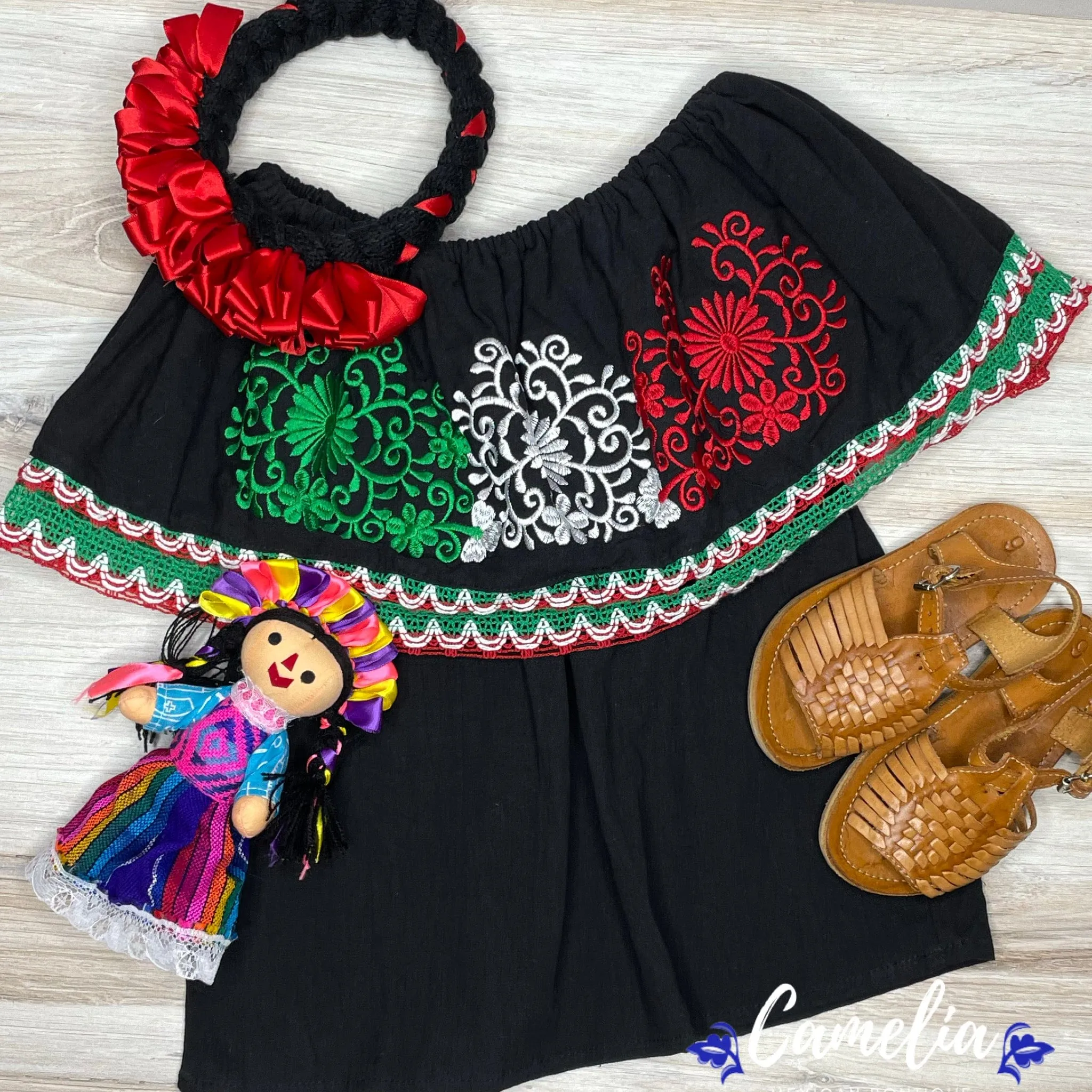 Tri-Color VIVA MEXICO Girls Off Shoulder Blouse