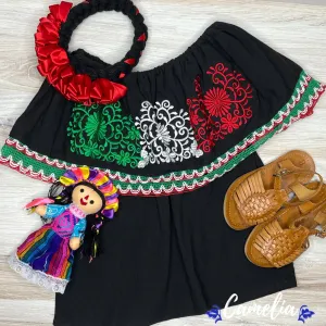 Tri-Color VIVA MEXICO Girls Off Shoulder Blouse