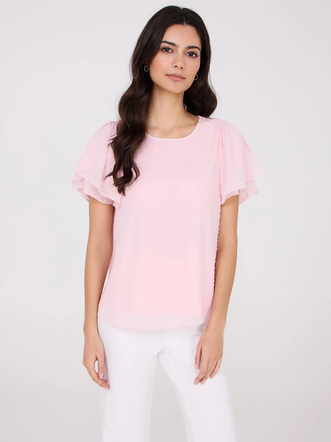 Tulip Sleeve Clip Dot Chiffon Top