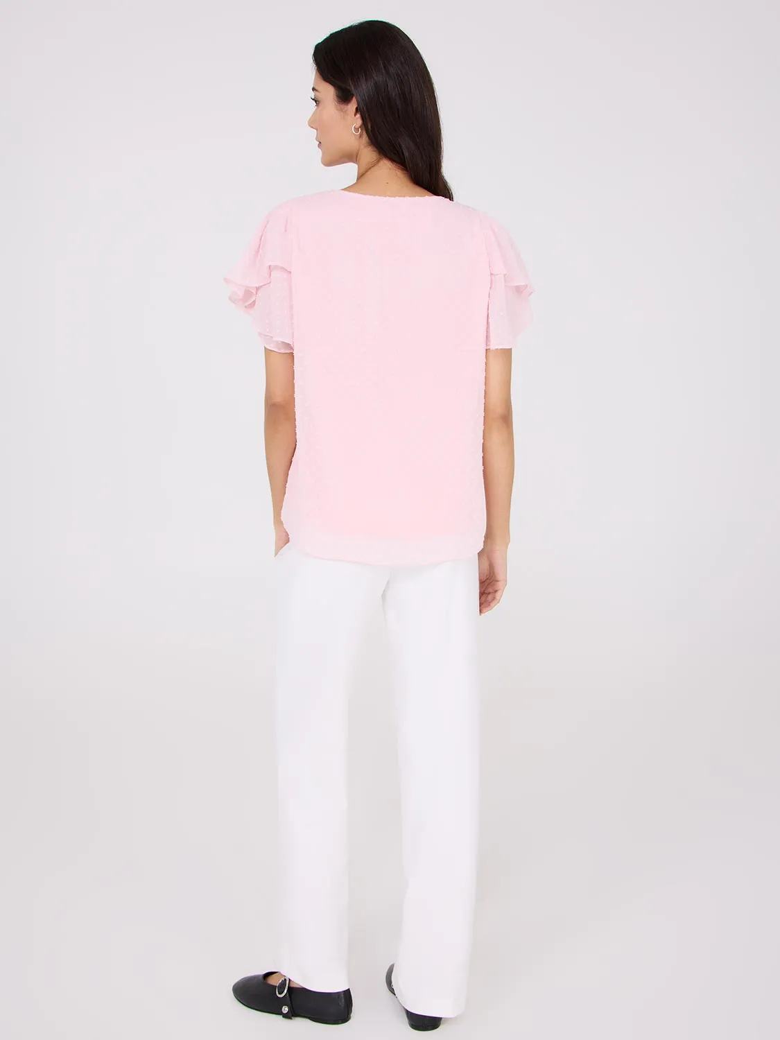 Tulip Sleeve Clip Dot Chiffon Top