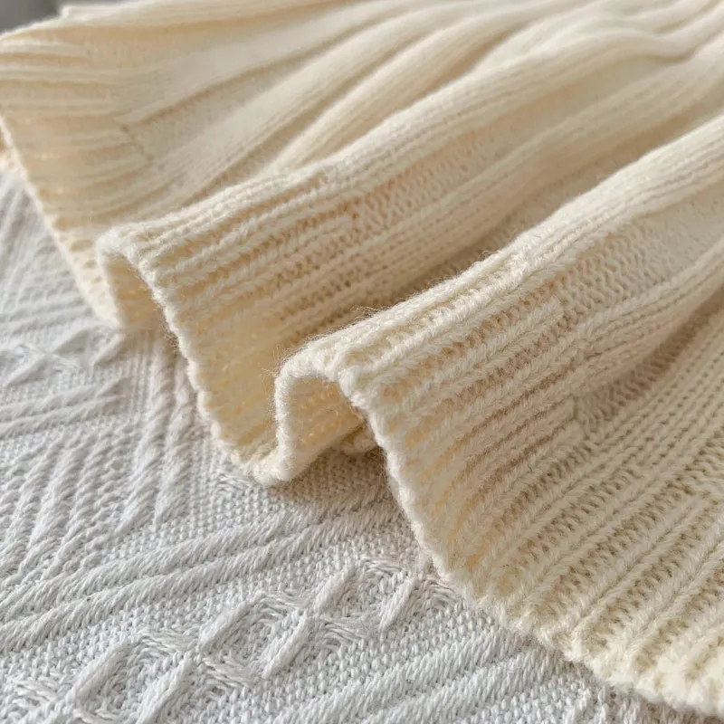 Turtleneck Cable Knit Cropped Sweater & Skirt Knit Set (4 Colors)