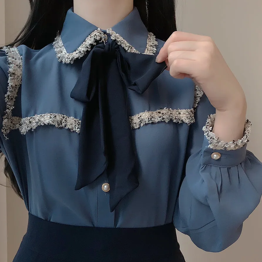 Tweed Trim Button Up Shirt (2 Colors)