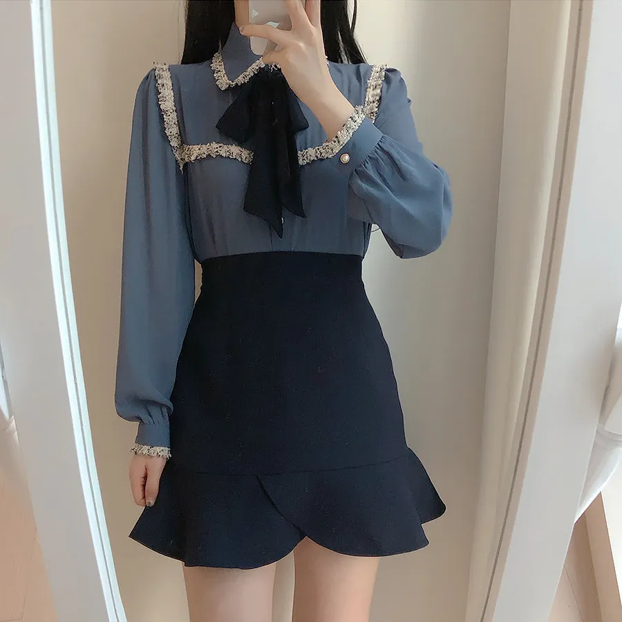 Tweed Trim Button Up Shirt (2 Colors)