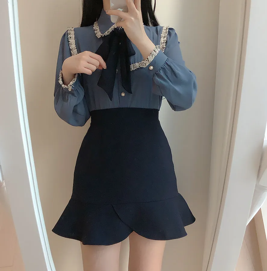 Tweed Trim Button Up Shirt (2 Colors)