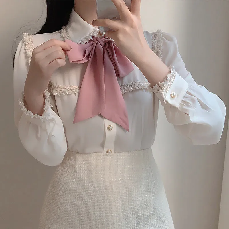 Tweed Trim Button Up Shirt (2 Colors)