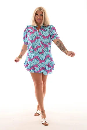 Twin set silky roezel skort bloemen magenta/blauw