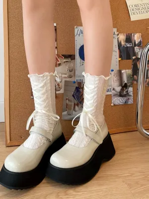 Twist Pattern Lace Up Crew Socks