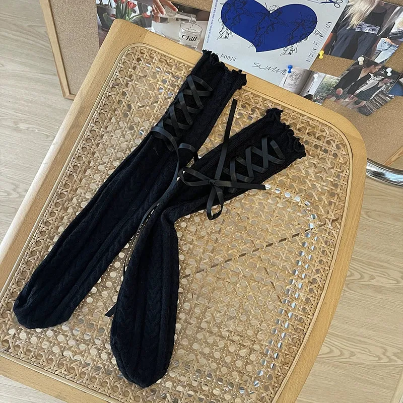 Twist Pattern Lace Up Crew Socks