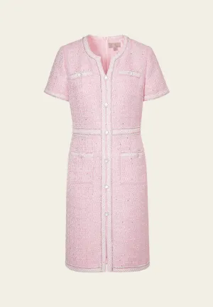 V-neck Lace-trim Slit-pocket Dress