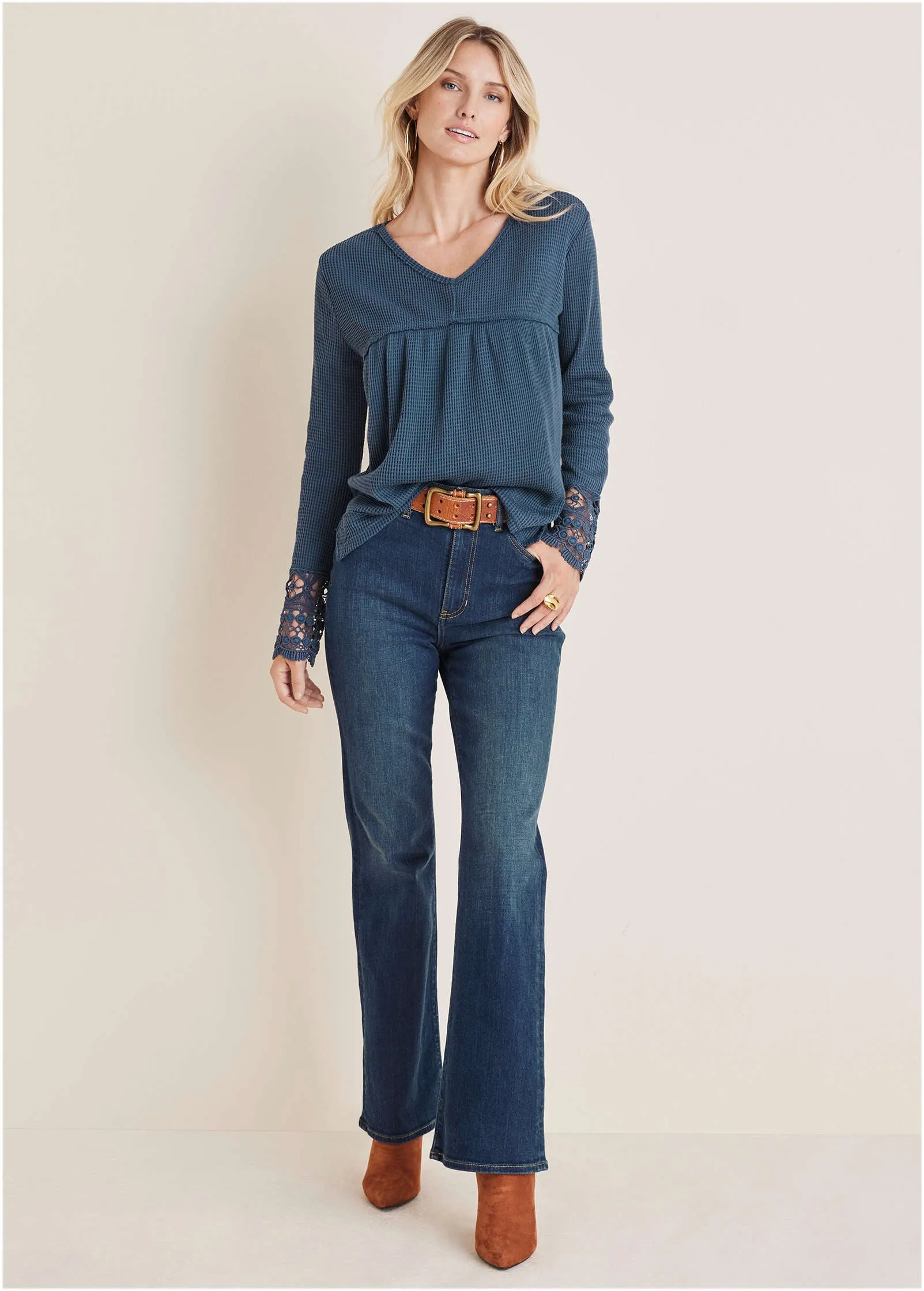 Waffle Babydoll Top - Vintage Indigo