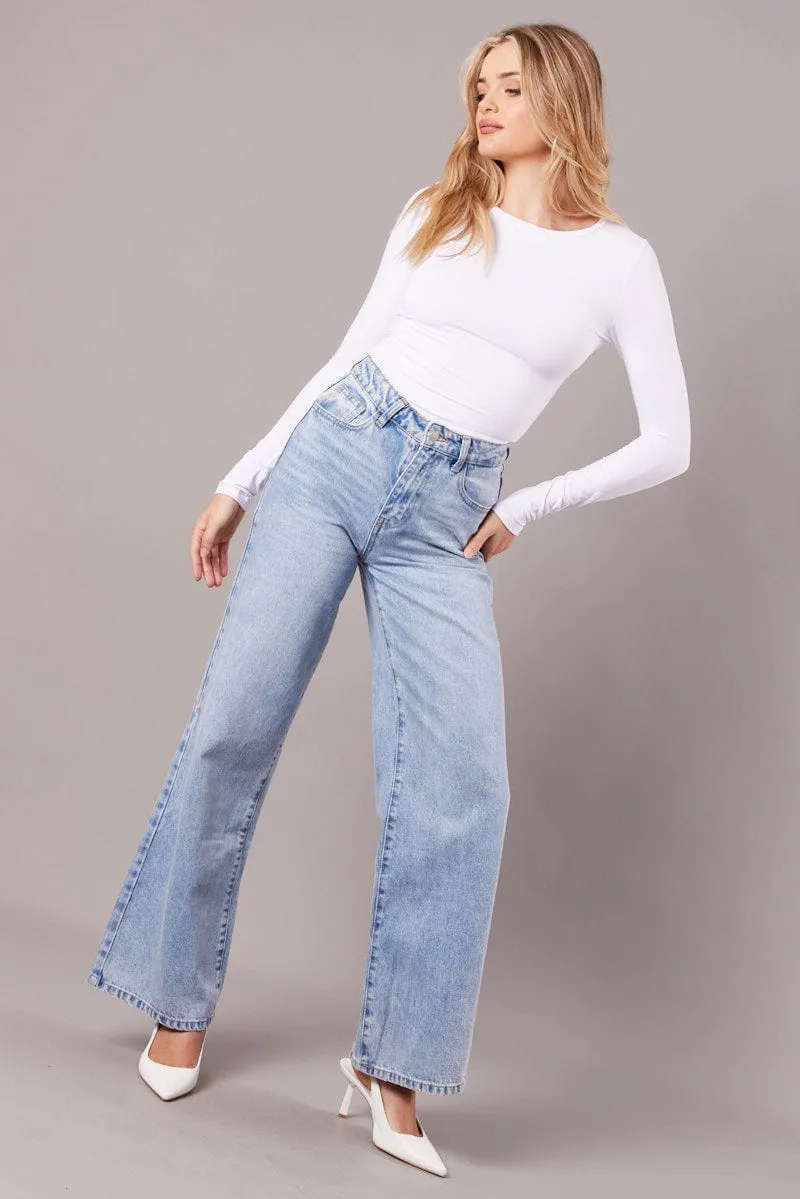 White Fleece Lined Top Long Sleeve Crew Neck