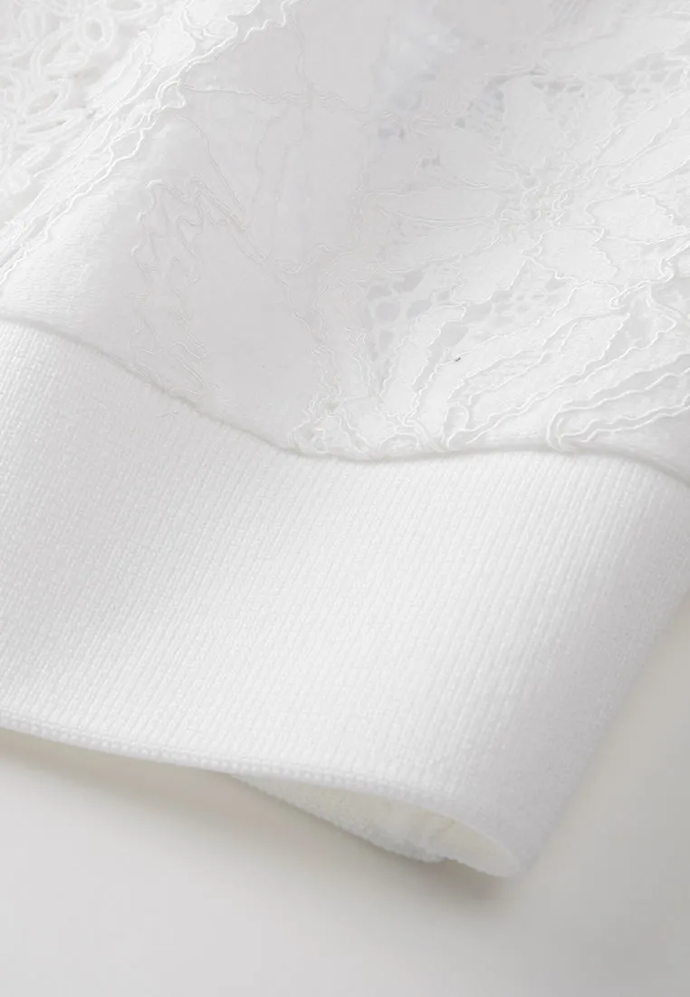 White Lace Crew Neck Top