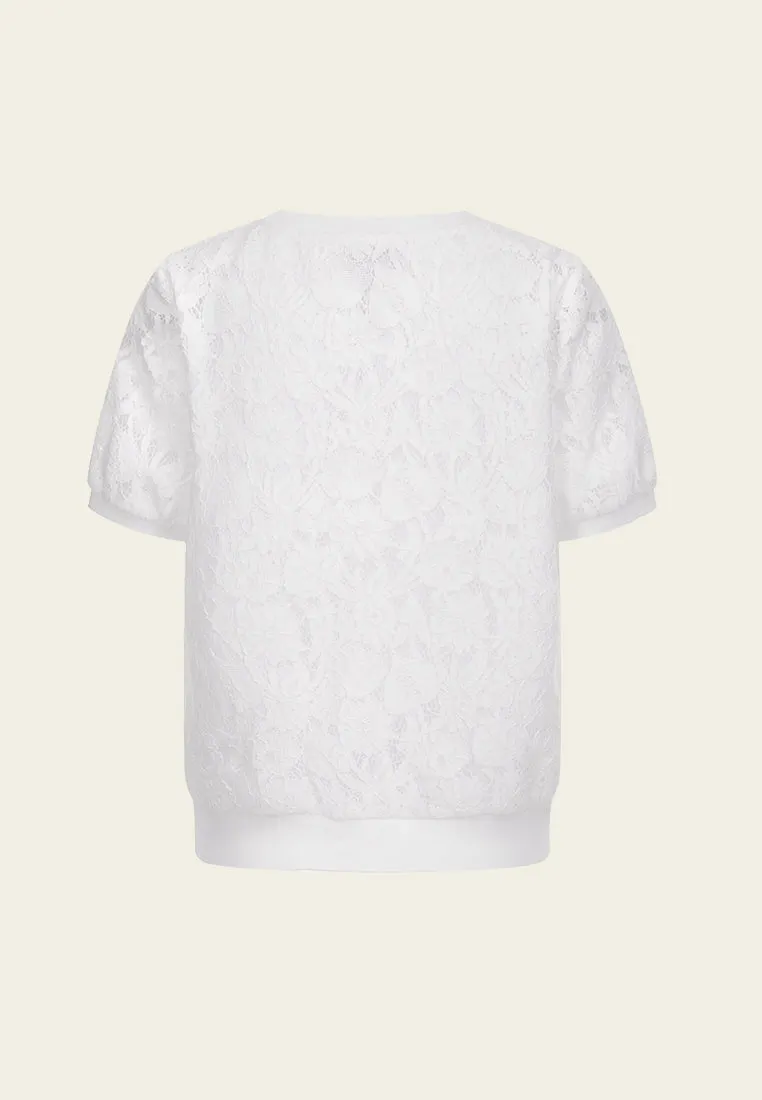 White Lace Crew Neck Top