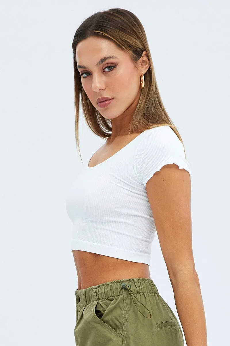 White T Shirt Short Sleeve Scoop Neck Seamless