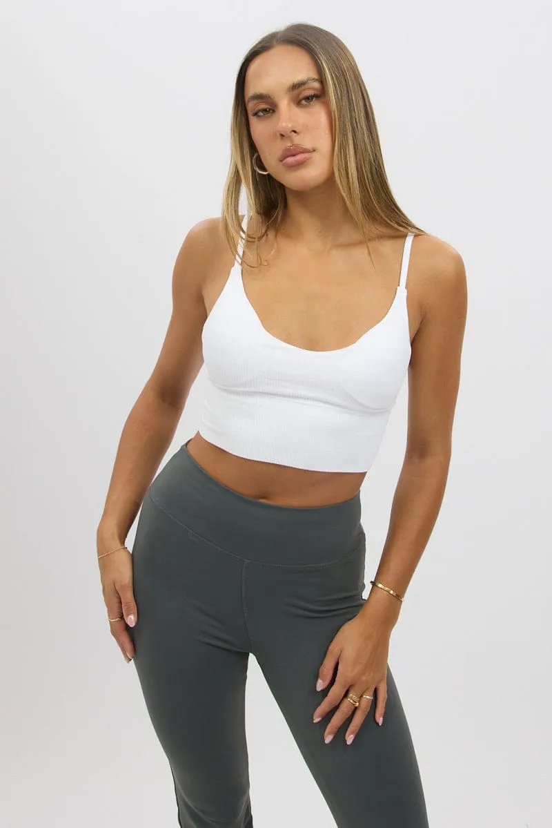 White V Neck Cami Crop Top Seamless