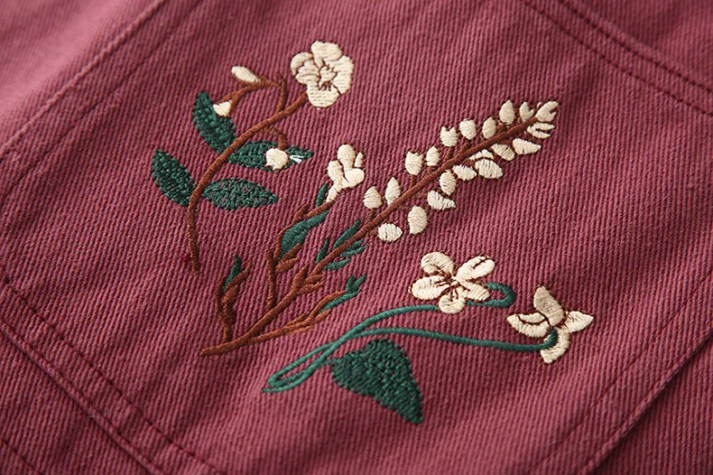 Wildflower Embroidered Overalls (Berry)