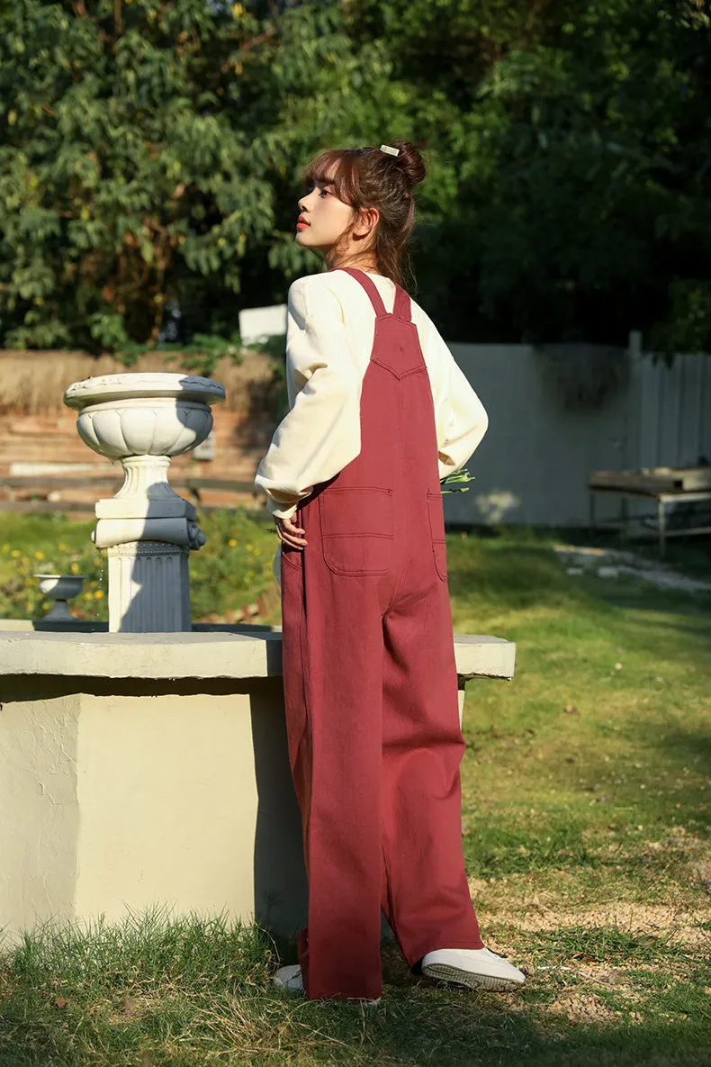 Wildflower Embroidered Overalls (Berry)