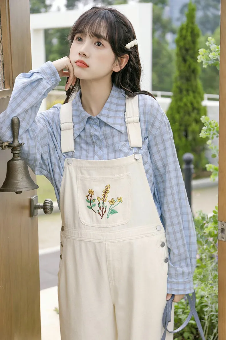 Wildflower Embroidered Overalls (White)