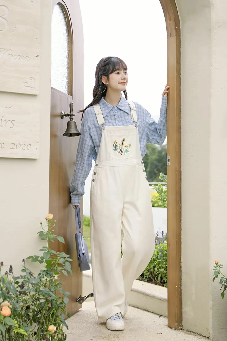 Wildflower Embroidered Overalls (White)