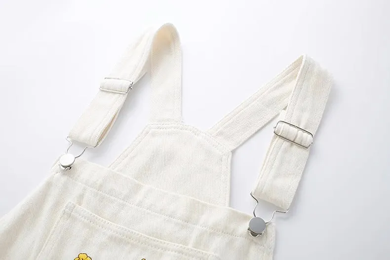 Wildflower Embroidered Overalls (White)