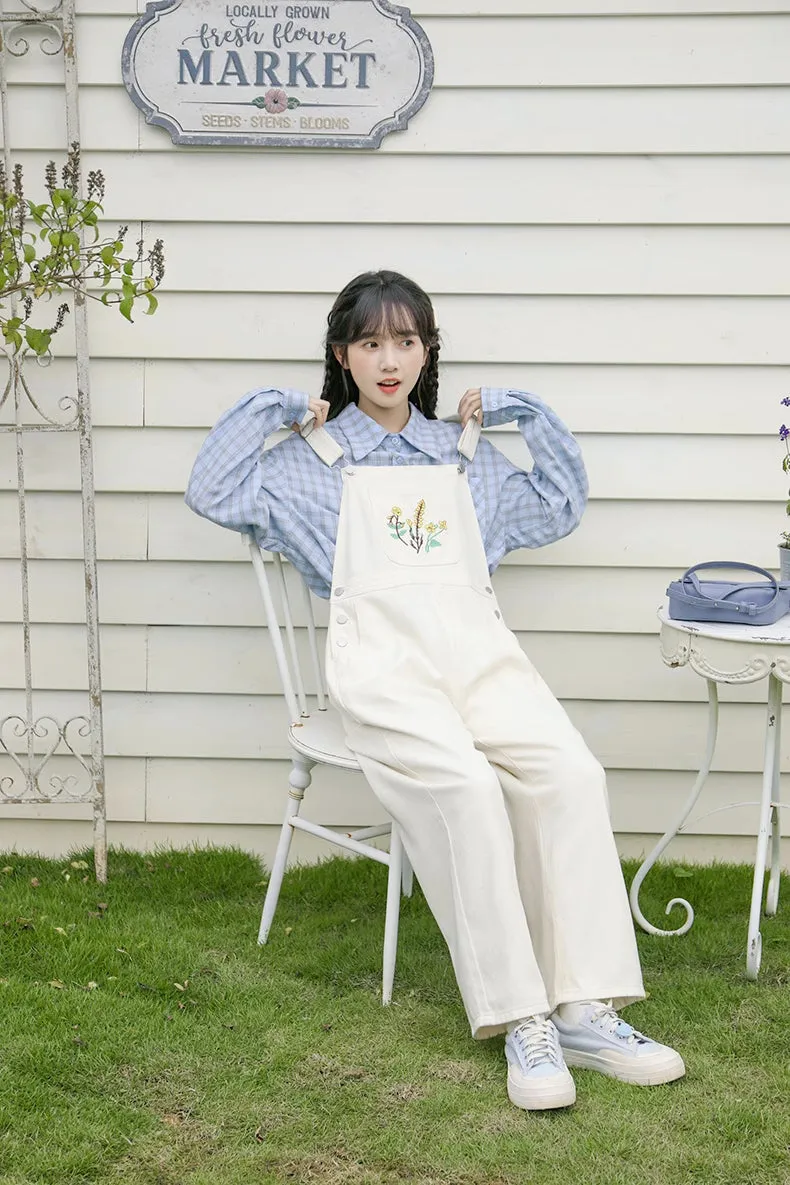 Wildflower Embroidered Overalls (White)
