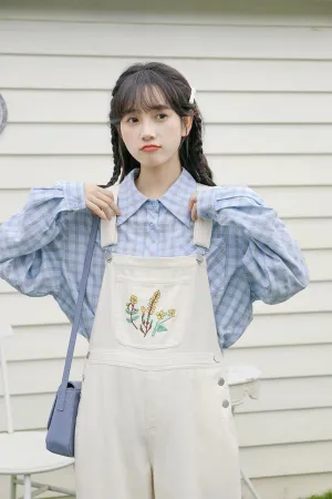 Wildflower Embroidered Overalls (White)