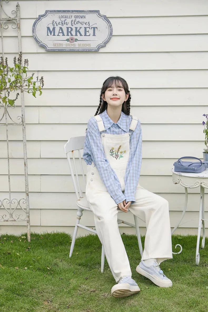Wildflower Embroidered Overalls (White)