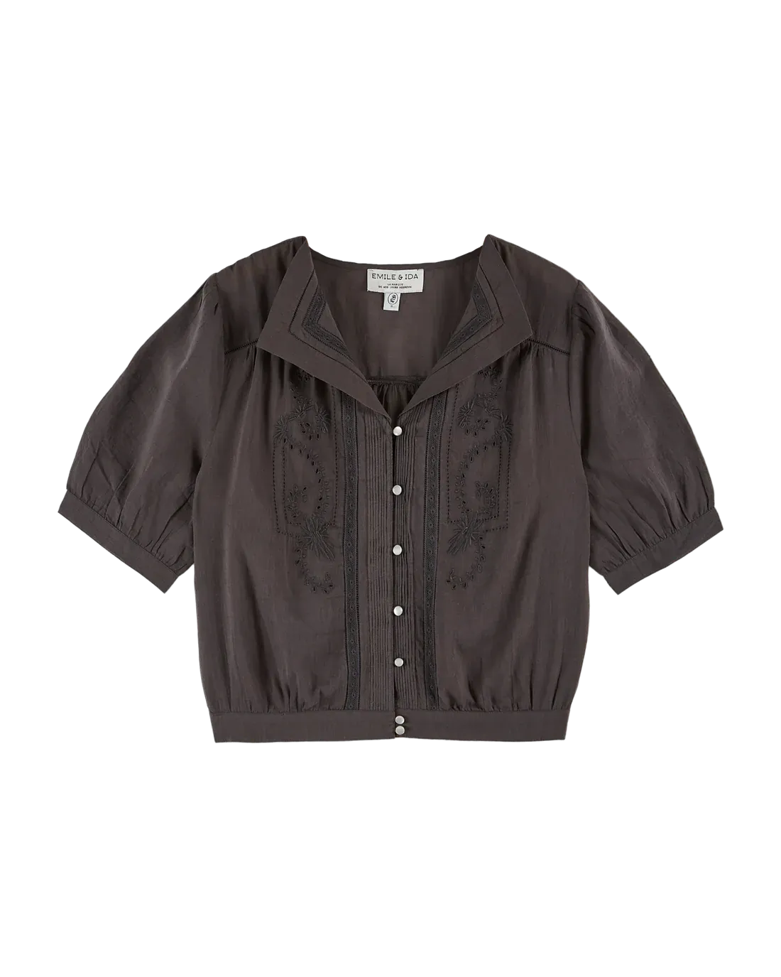 Women Blouse Embroidered Bitume - قصيرة