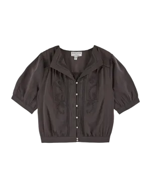 Women Blouse Embroidered Bitume - قصيرة