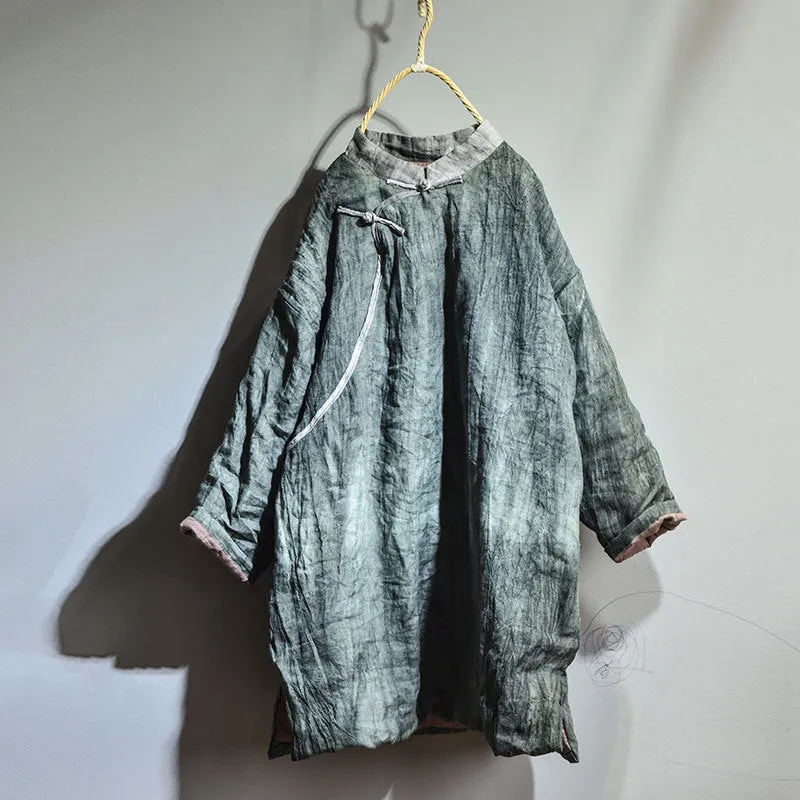 Women Retro Warm Mid- Length Padded Linen Coat