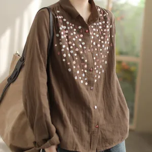 Women Spring Double Layer Veil Embroidered Long Sleeves Shirt