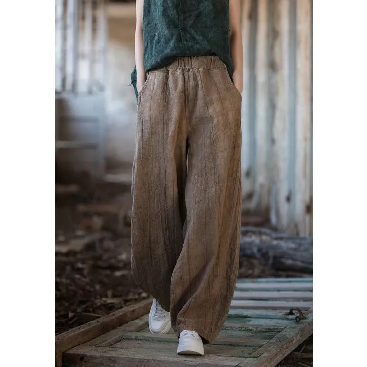 Women Spring Retro Cotton Solid Color Loose Harem Pants